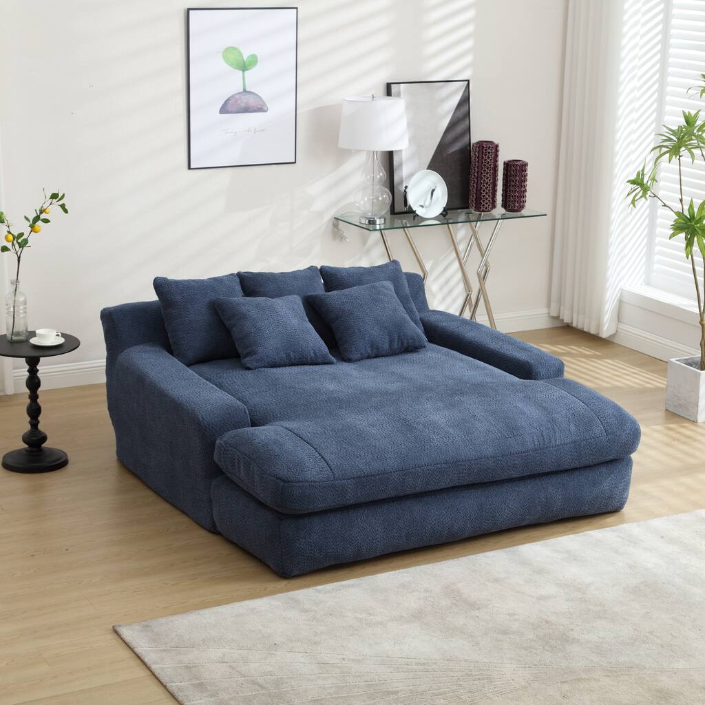 Navy 72.44" Chenille Lazy Sleeper Loveseat Sofa with 5 Pillows
