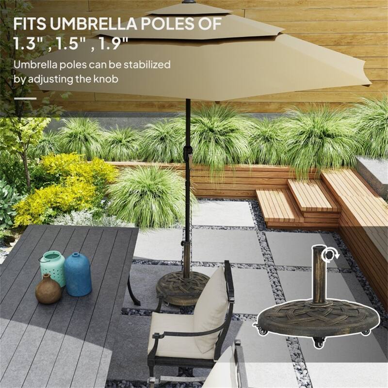 Outdoor Umbrella Base Resin Concrete and Steel Patio Parasol Stand Secure - 21.5" x 15.9" H