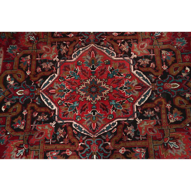 Hand Knotted Oriental 100% Wool Carpet Traditional Floral Red Heriz Area Rug - 12' 11'' X 9' 6''