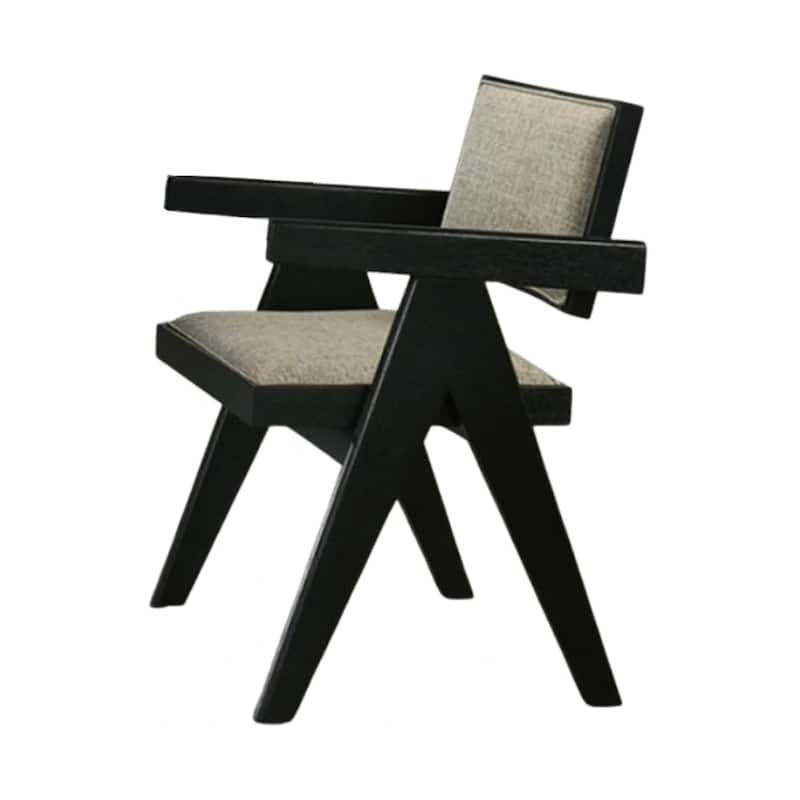 Toty Dining Armchair Set of 2, Curved Arms, Angled Rear Legs, Gray Fabric