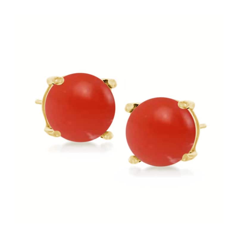 18K Yellow Over Sterling Silver 8mm Round Genuine Gemstone Stud Earrings