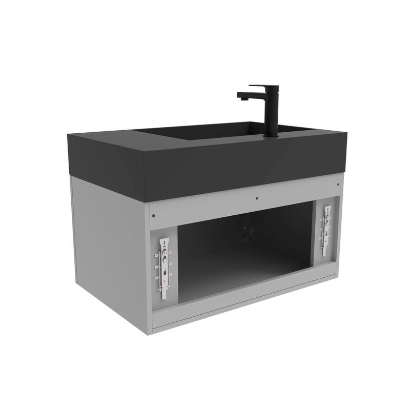 Amazon 30" Wall Mounted Bathroom Left Basin Vanity Set w/ Black Top