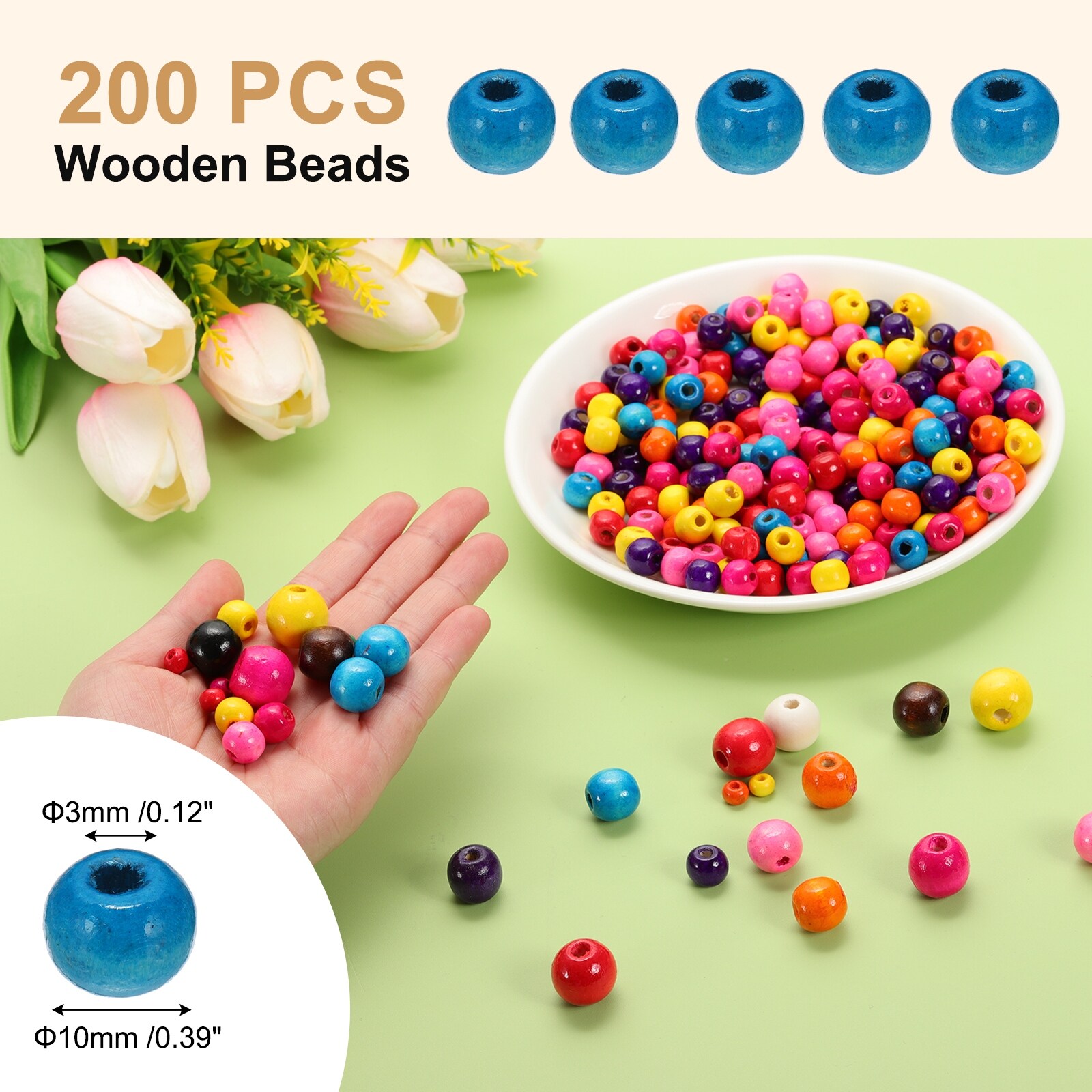 Wooden Beads for Craft Making, Beads Loose Spacer Beads for Macrame Jewelry Bracelet DIY Handmade