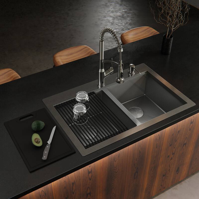 Matrix 33" Top Mount Workstation 16 Gauge Double Bowl Stainless Steel Kitchen Sink with Accessories