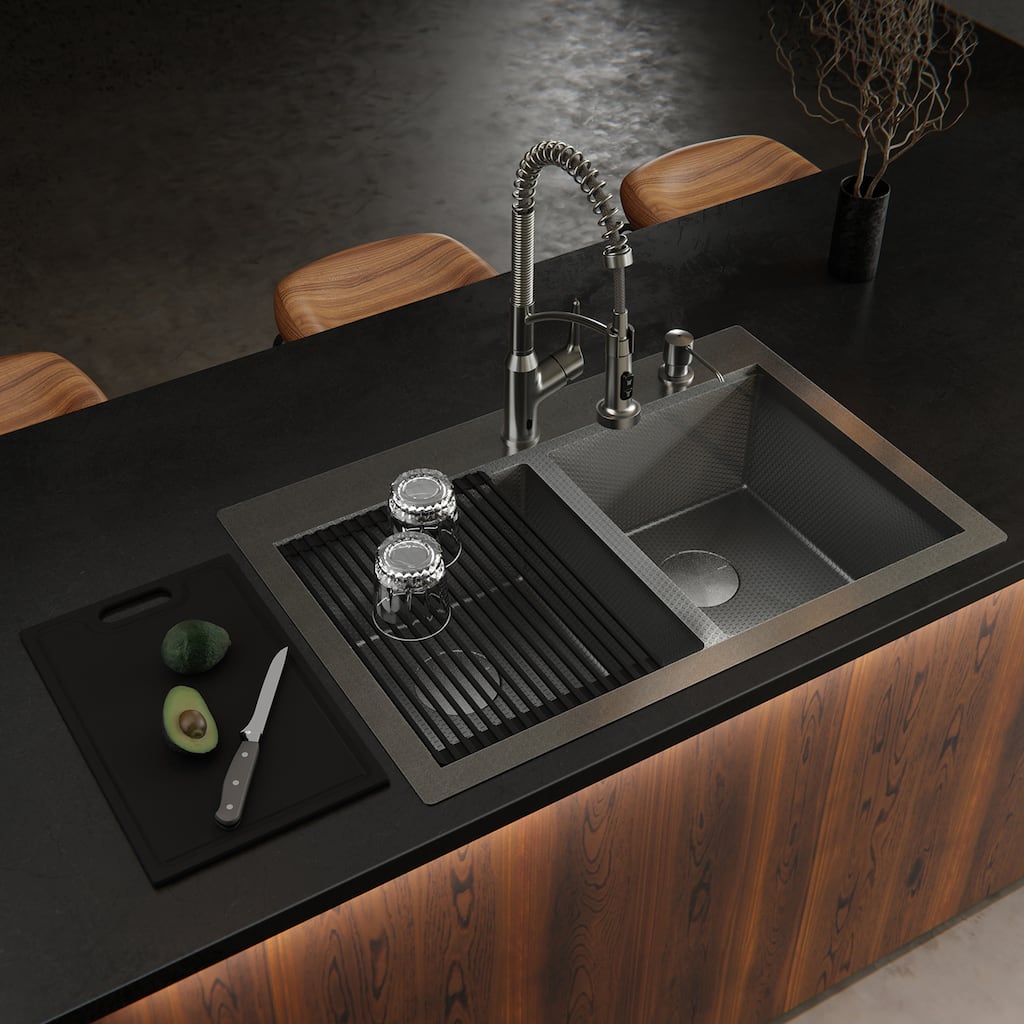 Matrix 33" Top Mount Workstation 16 Gauge Double Bowl Stainless Steel Kitchen Sink with Accessories
