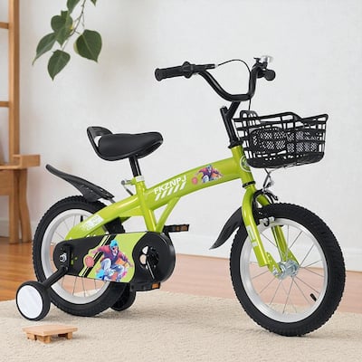 18 Inch Kids Bike with Training Wheels & Kickstand, Adjustable Saddle & Handlebar, Boys & Girls Ages 5-10