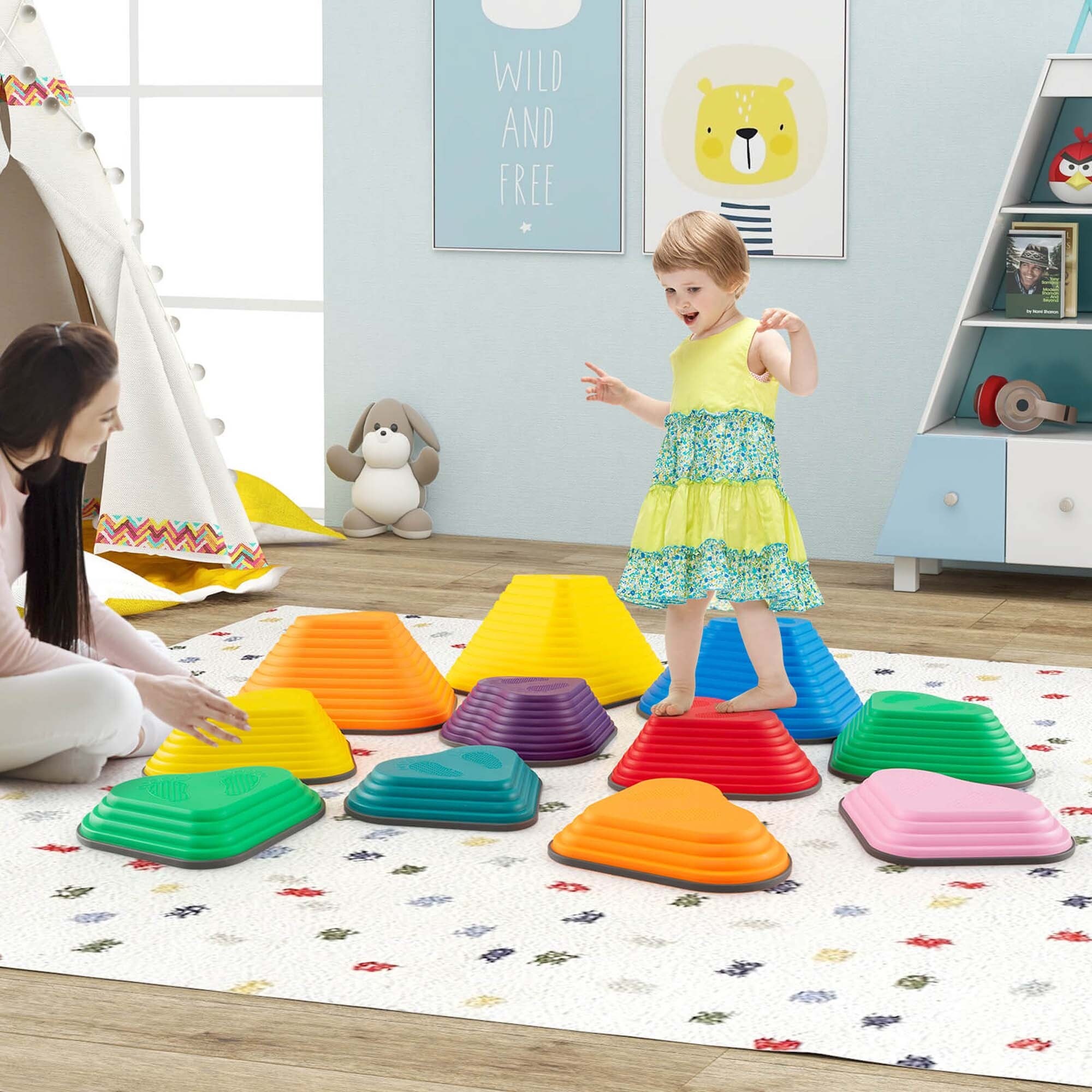 Costway 11 Pcs Stepping Stones with Full Non-Slip Edging for