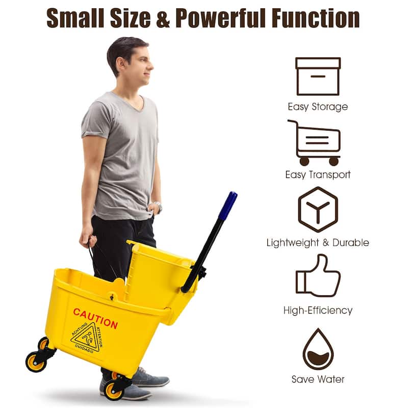 Costway Commercial Mop Bucket Side Press Wringer on Wheels Cleaning 26