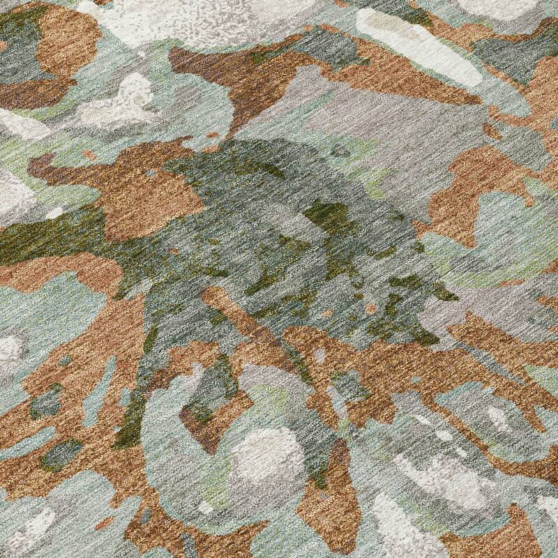 Machine Washable Indoor/ Outdoor Abstract Floral Chantille Rug