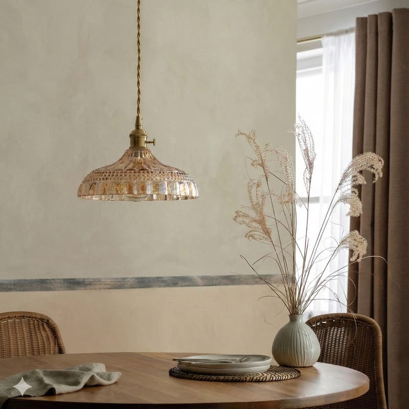 Modern 1-Light Amber Glass Pendant Light with Electroplated Brass Finish for Kitchen Island, Dining Room, and Foyer