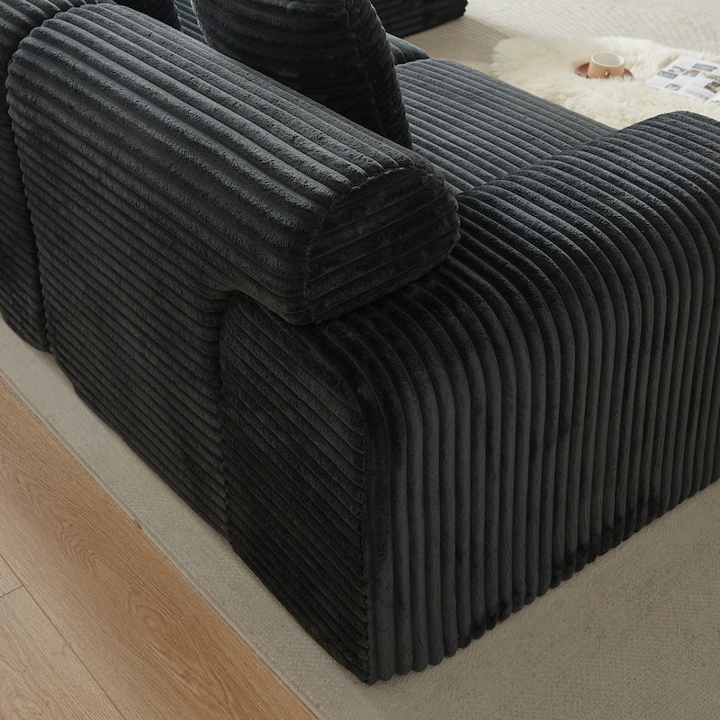 Inlaid Structural Sleeper Sectional Sofa Bed with Ottoman, Corduroy Modular Boneless Couch with Wider Armrests and Backrests