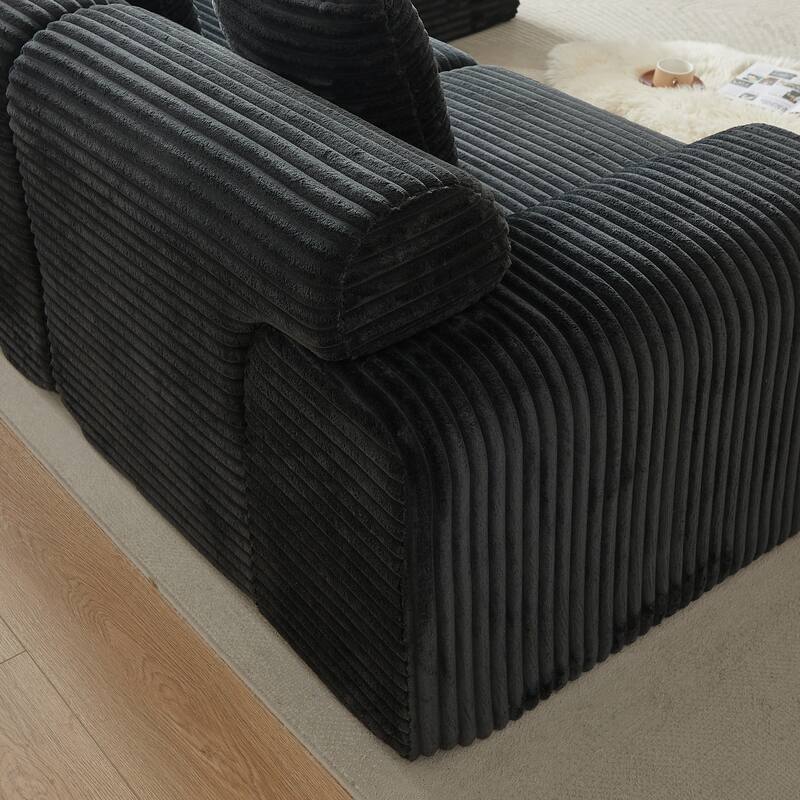 L-Shaped Modular Sectional Sofa with Ottoman, Corduroy Upholstered Boneless Couch, Deep Seat Sofa with Throw Pillows