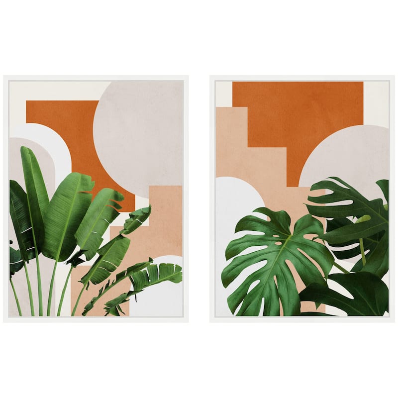Kate and Laurel Sylvie Abstract Botanical Leaves Framed Canvas Art Set by July Art Prints