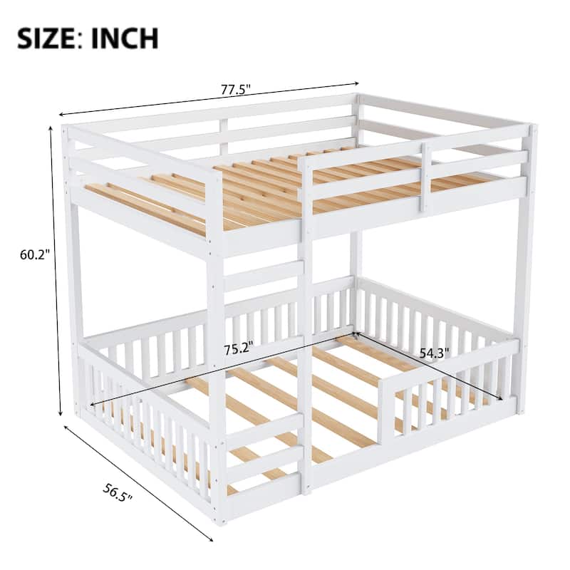 Full Over Full Size Wooden Bunk Bed with Ladder and Guardrails, Full Size Bed Frame with Fence for Boys Girls Children's Room