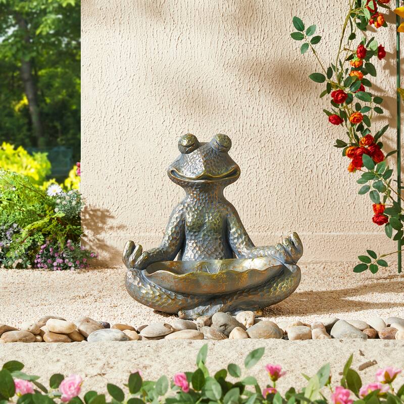 28" H Bronze MgO Lucky Stacked Frogs Garden Statues with "Welcome" Sign Zen-style Coastal-style Sculpture by Glitzhome