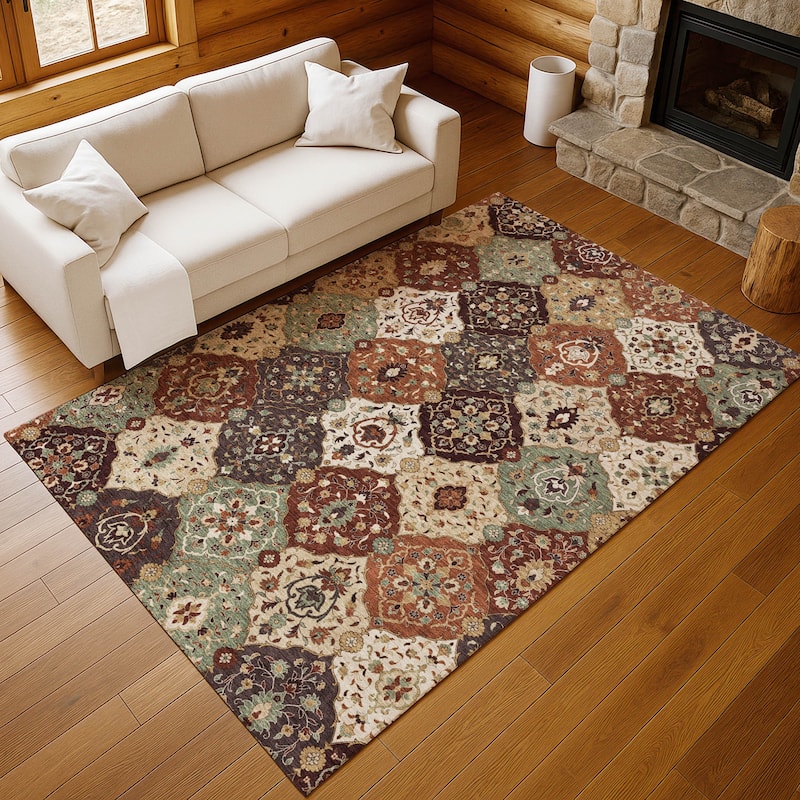 Machine Washable Indoor/ Outdoor Traditional Panel Chantille Rug