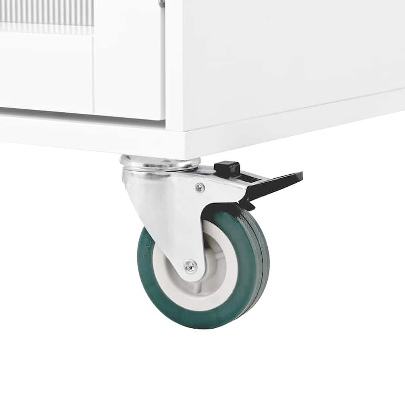 Mobile Kitchen Island Storage Trolley Cart on Wheels with Dropleaf Top, Towel/Spice Rack,2 Drawers, 2-Door Cabinet