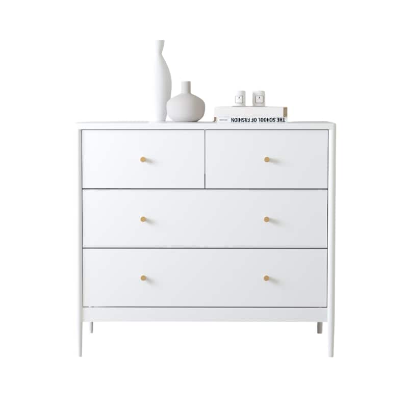 Anmytek White 4 Drawer Dresser Minimalist Storage Chest with Wood Knobs