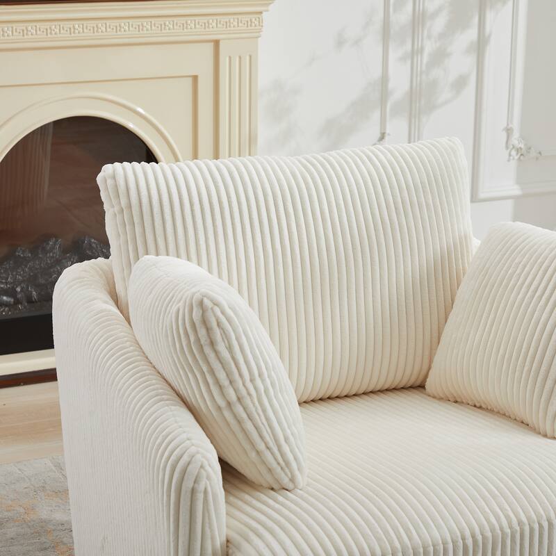 360° Swivel Accent Armchair for Living Room, 40.55" Upholstered Sofa Chair Round Corduroy Club Chair with 2 Pillow