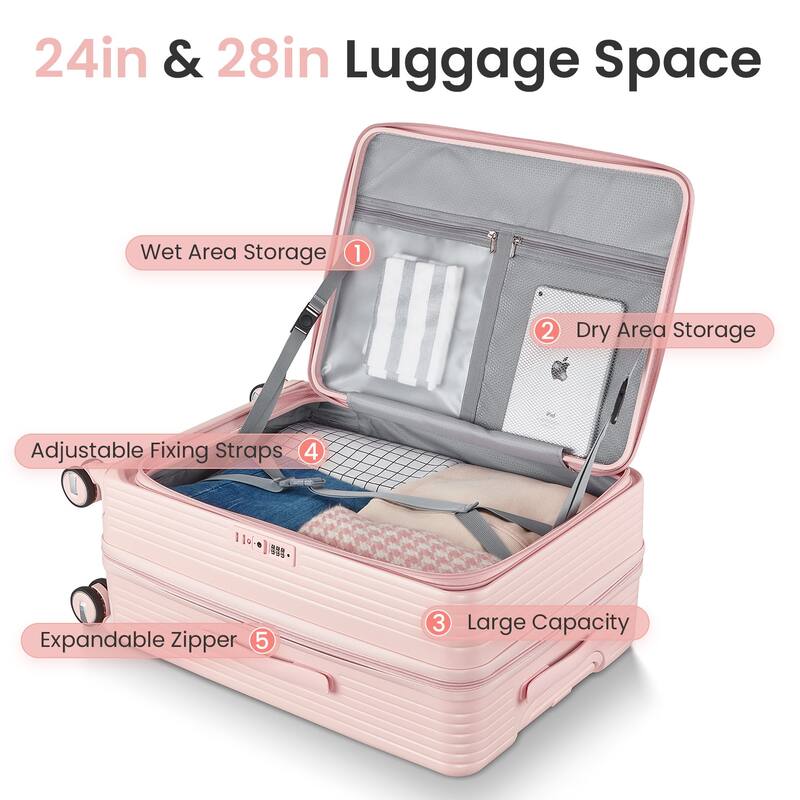 Luggage Sets 3 Piece(20/24/28), Expandable Carry On Luggage with TSA Lock Airline Approved, with Front Pocket