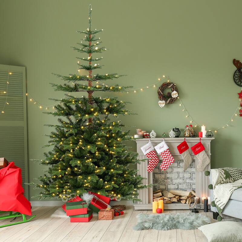 Gymax 7 FT Artificial Xmas Tree w/ 1303 PE PVC Branch Tips 500 Warm