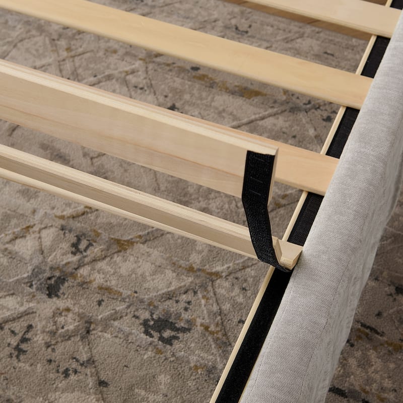 King Size Upholstered Bed Frame with Chenille fabric with pleated design,Grounded King Size Platform Bed