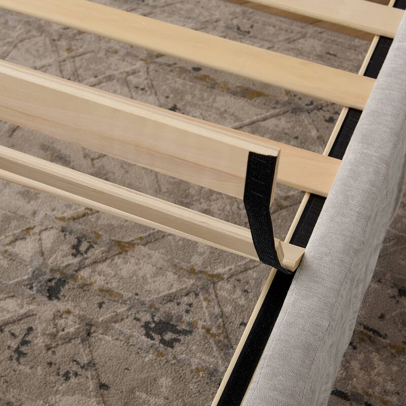 Queen Size Upholstered Bed Frame with Chenille fabric with pleated design,Grounded Queen Size Platform Bed