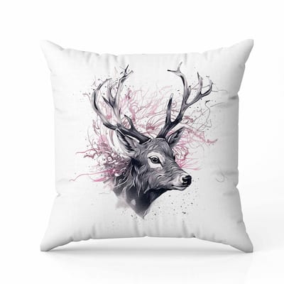 Leaf & Horn Harmony Indoor/Outdoor Reversible Throw Pillow White and Pink
