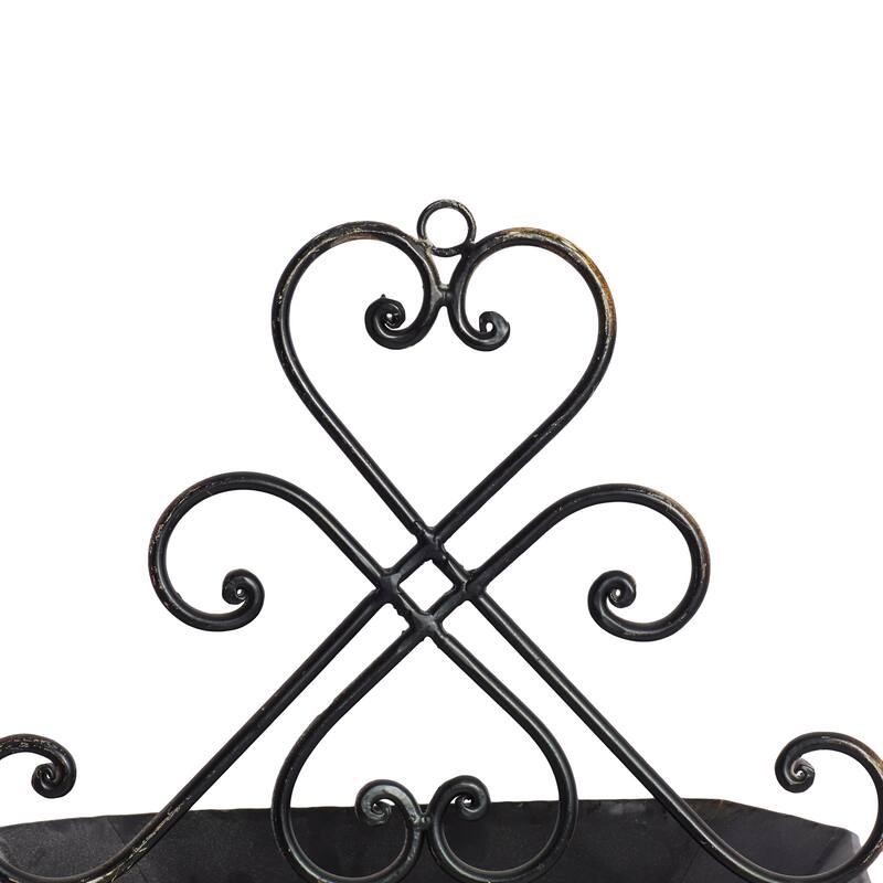 Brown Metal Indoor Outdoor Weathered Hanging Scroll Indoor Outdoor Wall Planter with Fleur-De-Lis Accent (Set of 2)