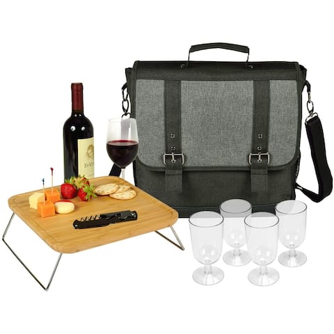 Picnic at Ascot Wine Messenger Bag w/ Table - Charcoal