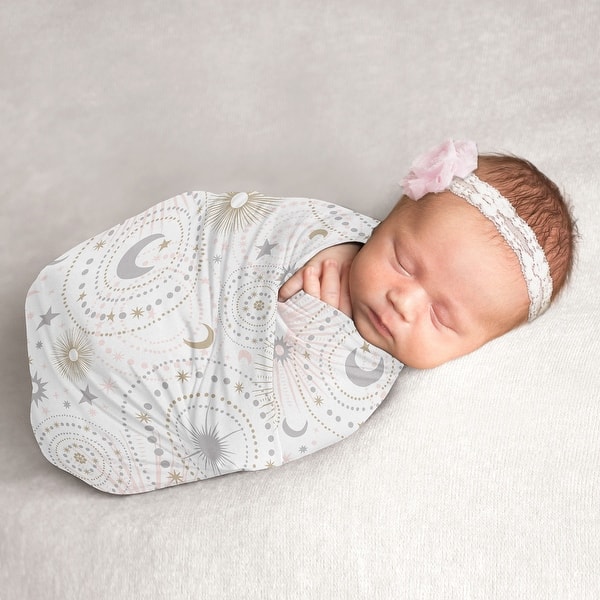 slide 2 of 5, Star and Moon Collection Girl Baby Swaddle Receiving Blanket - Blush Pink, Gold, and Grey Celestial