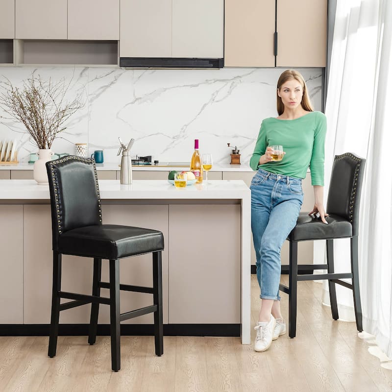 Glitzhome 6pcs 45"H PU Riveted Upholstered Bar Stool Pub/ Bar Chairs