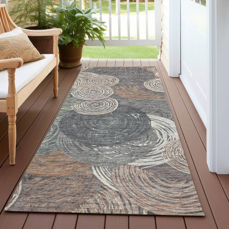 Machine Washable Indoor/ Outdoor Modern Twister Chantille Rug - Brown - 2'3" x 7'6"