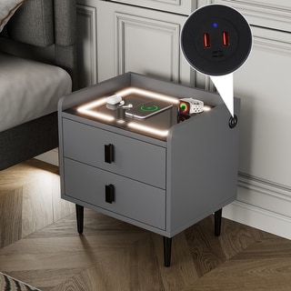 Nightstand With USB Ports And Wireless Charging Station Grey - Bed Bath ...