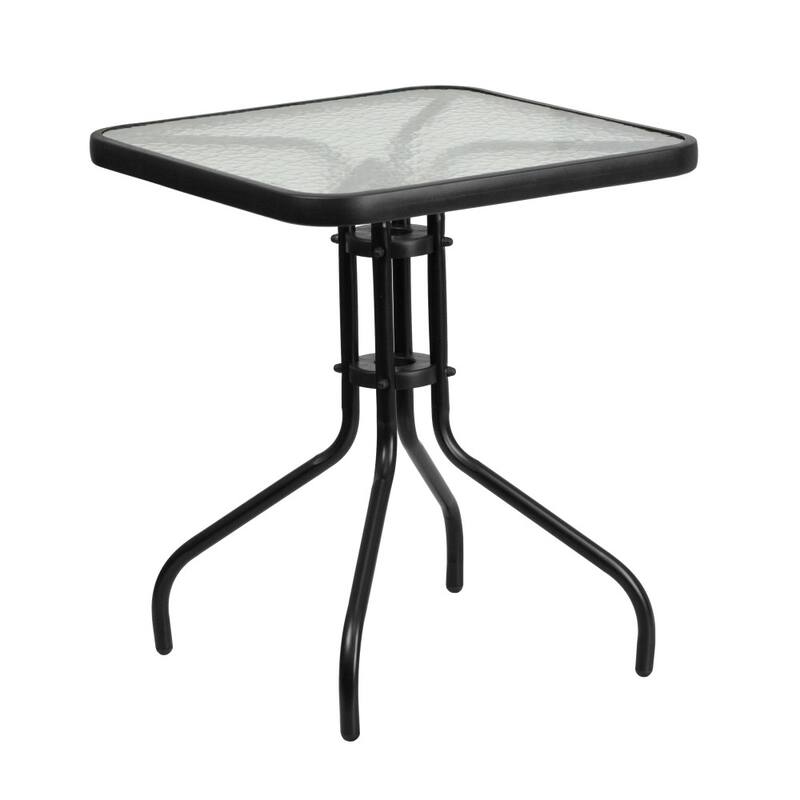 23.5" Square Tempered Glass Metal Table with Smooth Ripple Design Top