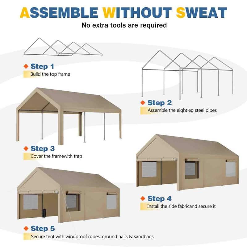 Futzca 12x20 ft Carport Canopy, Waterproof Outdoor Shelter with Sandbags