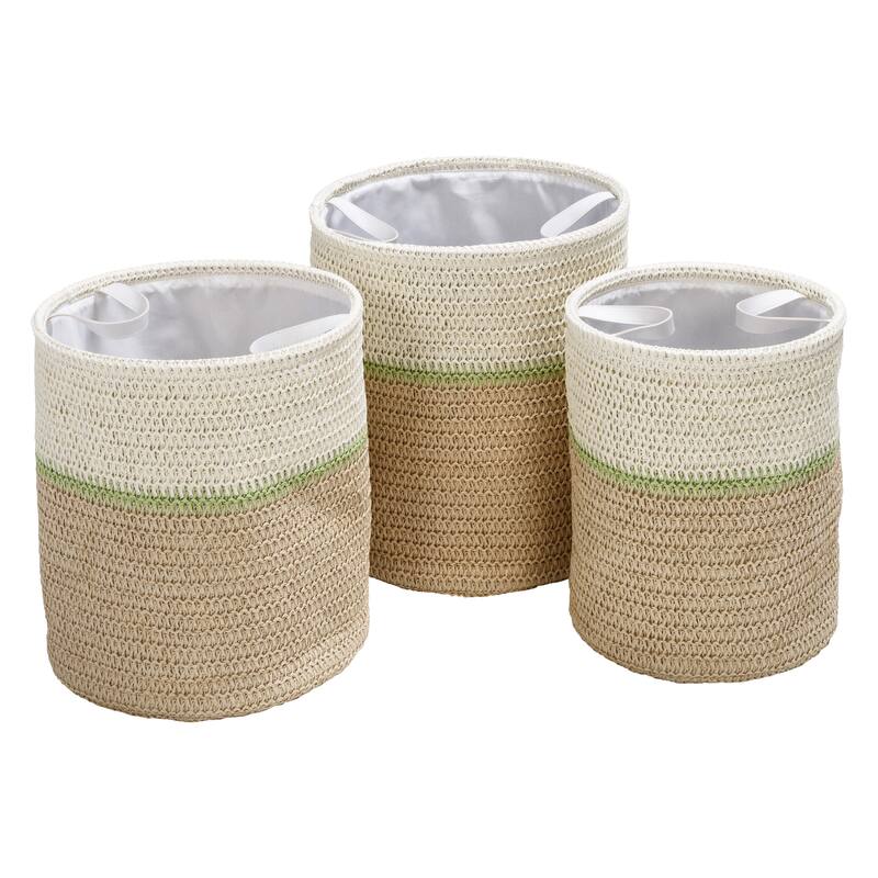 Honey-Can-Do Green/White Set of 3 Nesting Paper Straw Baskets