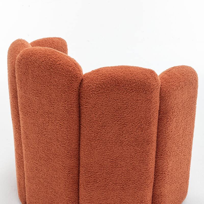 SEYNAR Modern Glam Teddy Fabric Upholstered Round Accent Chair with Flower Shaped Back Design