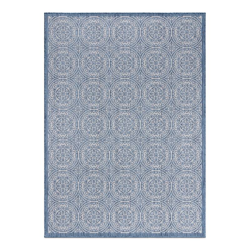 World Rug Gallery Transitional Floral Circles Textured Flat Weave Indoor/Outdoor Area Rug