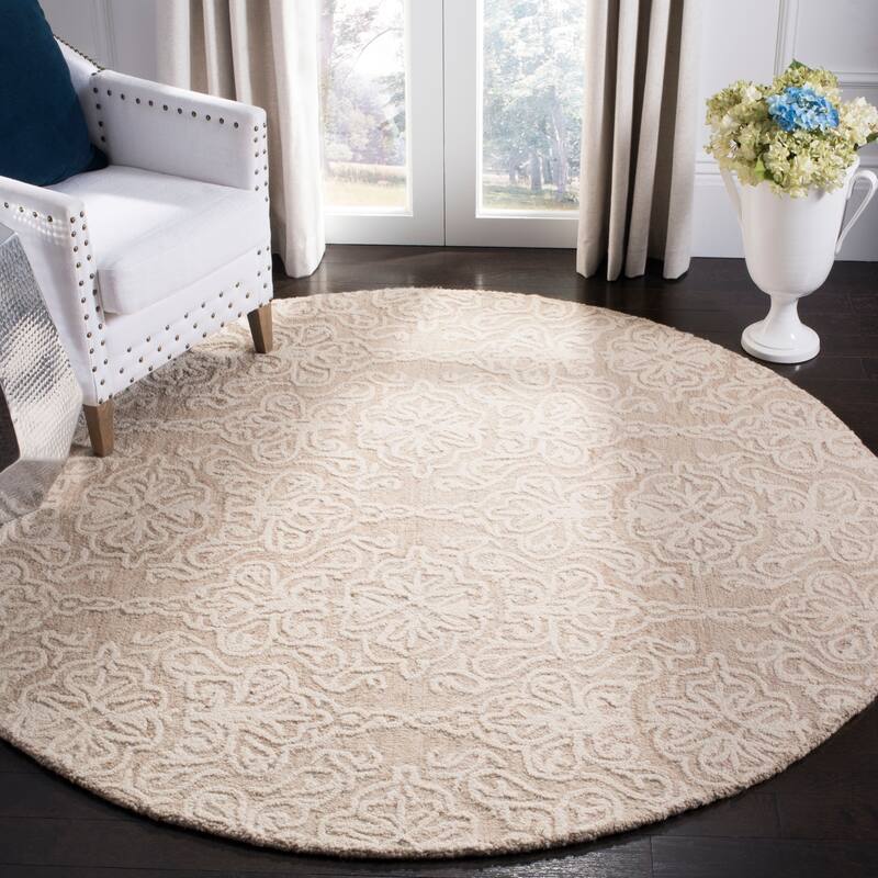 SAFAVIEH Handmade Blossom Mahalia Modern Floral Wool Rug - 10'x10'Round - Beige/Ivory