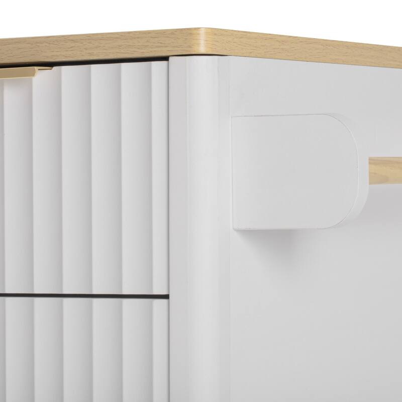 55.5" Fluted Storage Kitchen Island with Drop Leaf and Power Outlet and 3 Drawers