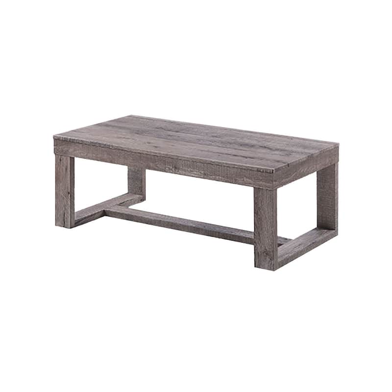 Knic Coffee Table, 48 Inch, Gray Rectangular Top, Double Pedestal Base