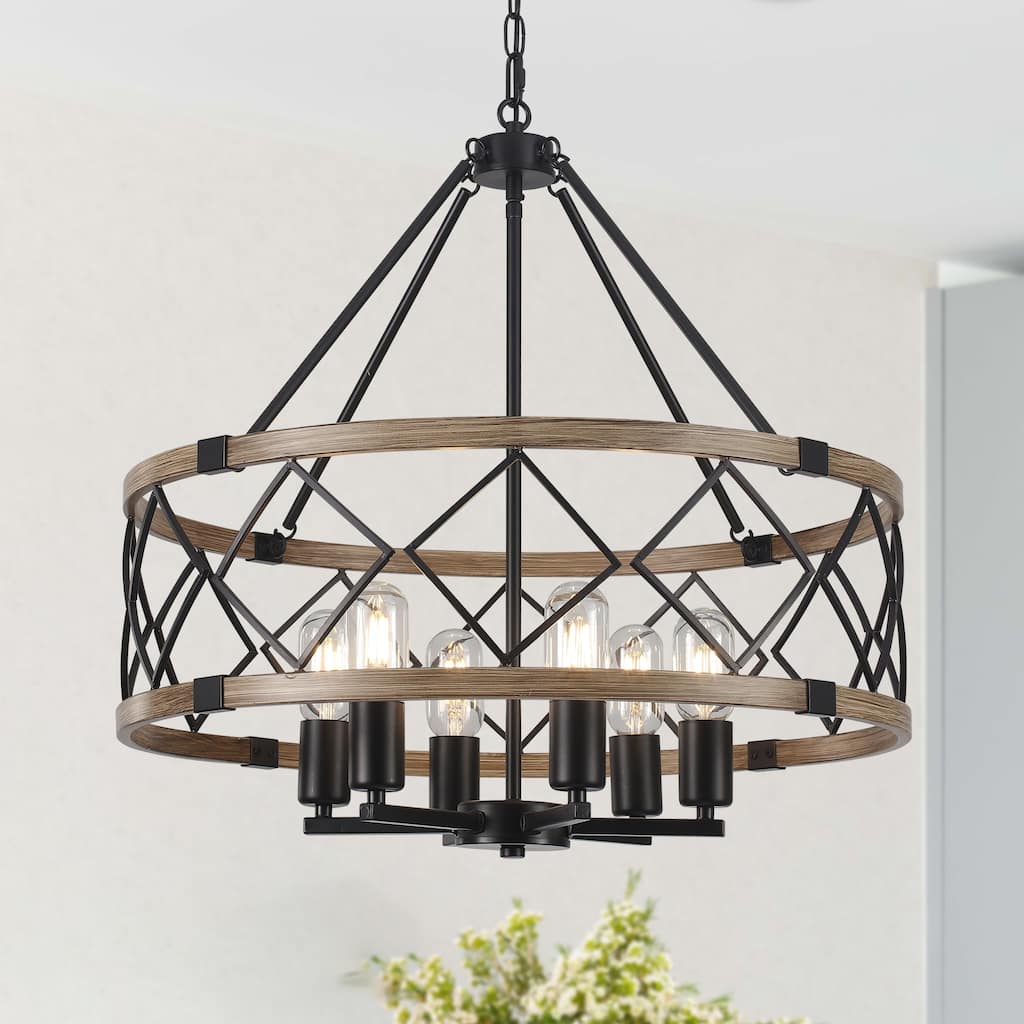 6- Light Dimmable Classic Geometric Drum Chandelier for Foyer Kitchen Island Living Room