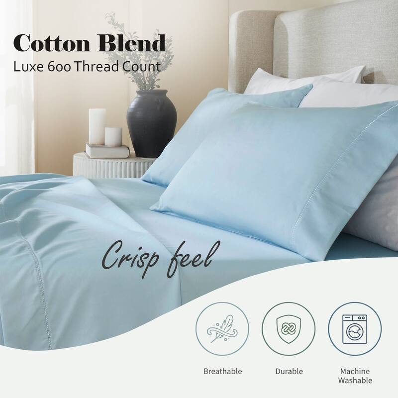 Superior Pandora Cotton Blend Embroidered 600 Thread Count Pillowcases, Set of 2