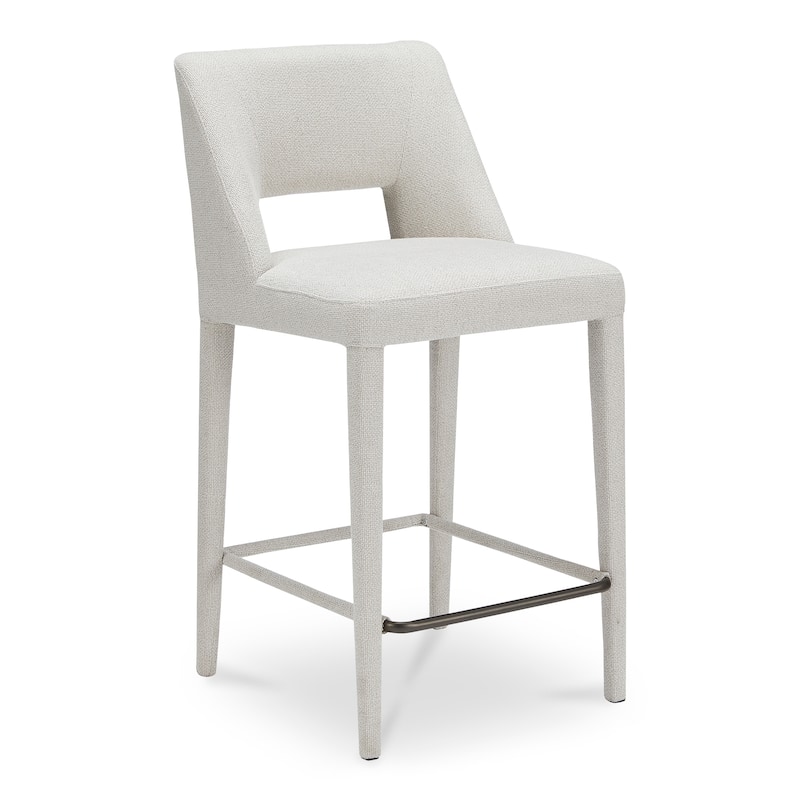 NADAAL STUDIOS Varekian Counter Stool, Fully Upholstered Silhouette with Carved Backrest Detail, Beige