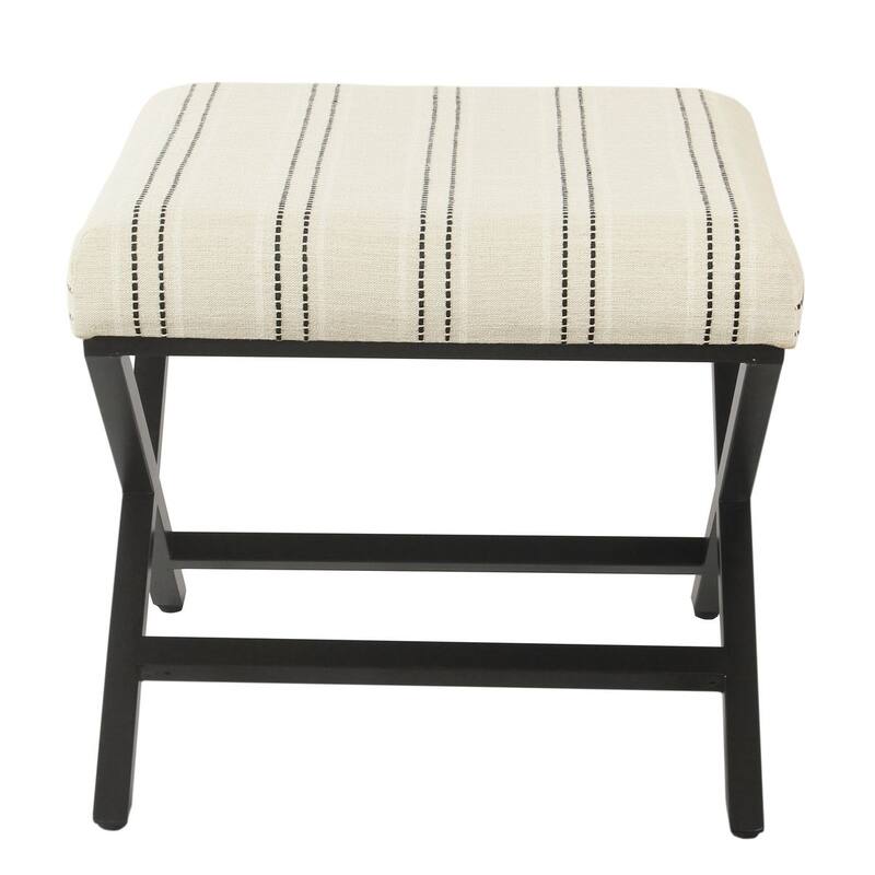 Porch & Den Boucher Modern Metal X-base Square Ottoman - Black and White Stripe