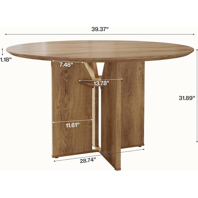 39.37" Conference Table for 4, Round Office Table with Lower Storage Shelf for Training, Seminar
