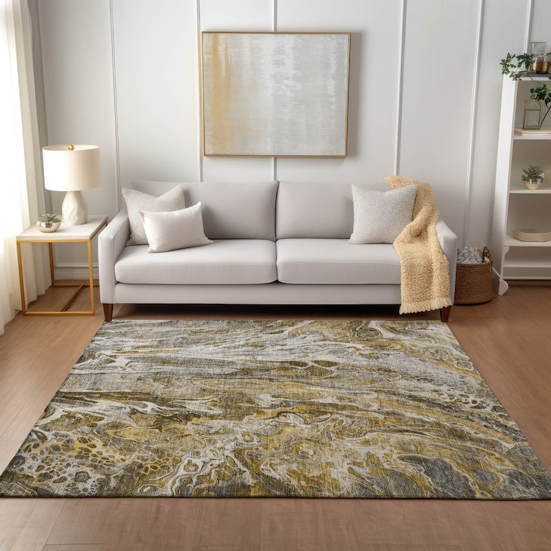 Machine Washable Indoor/ Outdoor Chantille Abstract Modern Rug - Brown - 8' x 10'