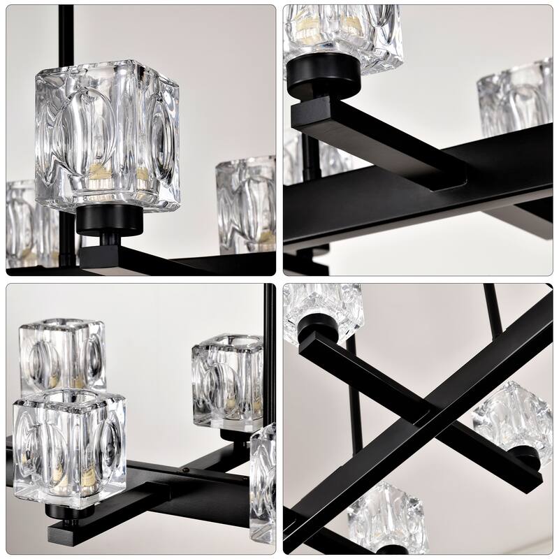 10-Light Black Farmhouse Chandelier, Crystal Linear Pendant Lighting for Dining Room, Kitchen Island, Bar Area, G9 Bulb,40W Max