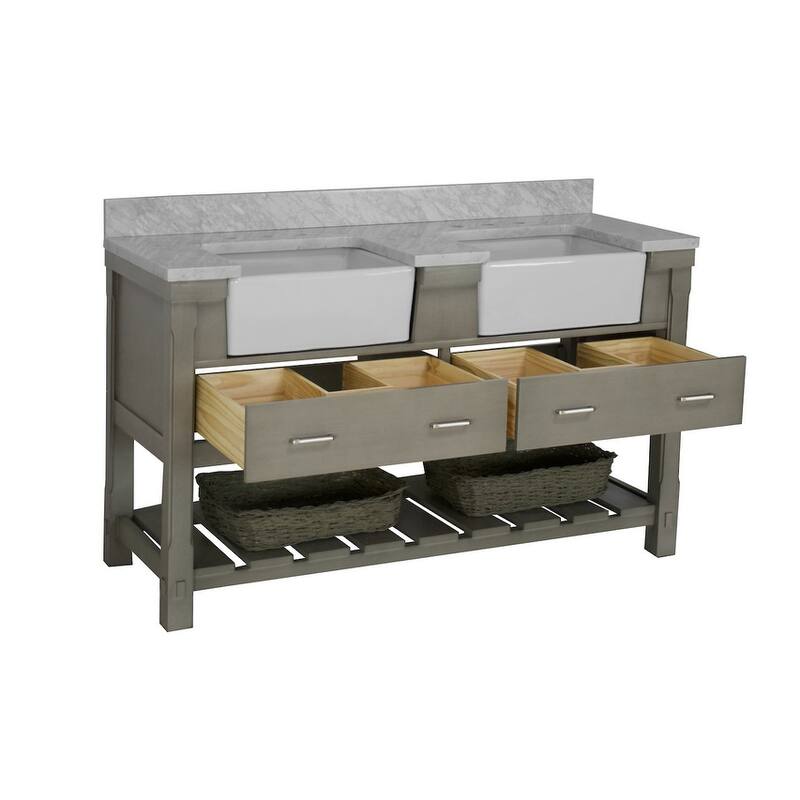 KitchenBathCollection Charlotte 60" Double Farmhouse Vanity with Carrara Marble Top